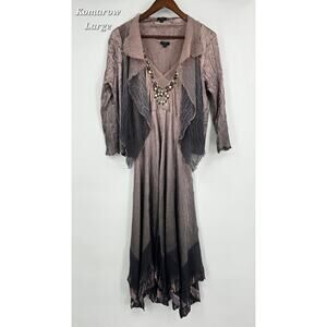 Komarov Smoky Rose Ombre Crinkle Maxi Dress Set Romantic Goth Ethereal Formal L